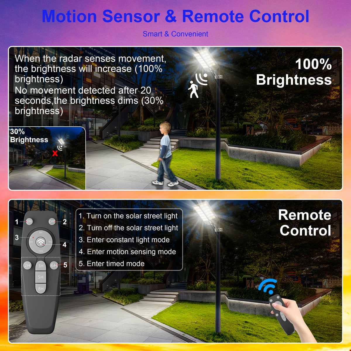 5000W 768‑LED Solar LED Street Light, IP65 Waterproof Outdoor Security Flood Light, Motion Sensor & Remote Control, Dusk‑to‑Dawn Auto On/Off, Easy Installation for Garden, Patio, Garage, Driveway, Commercial Parking Lot