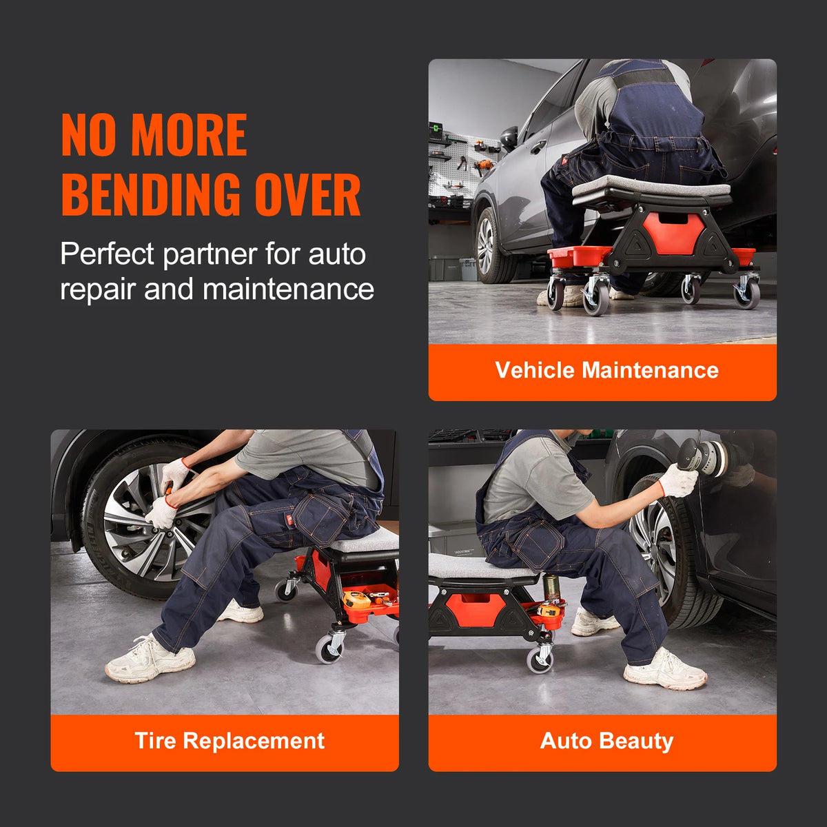 SucceBuy Rolling Mechanic Seat With Tool Storage