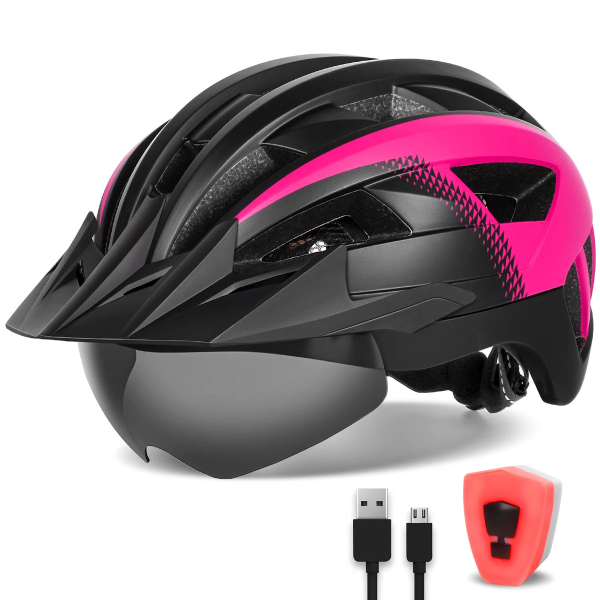Funwict Cycling Helmet With Goggles And Rear Light