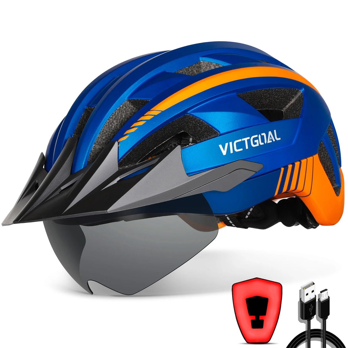 Victgoal Adult Bike Helmet With USB Light And Goggles