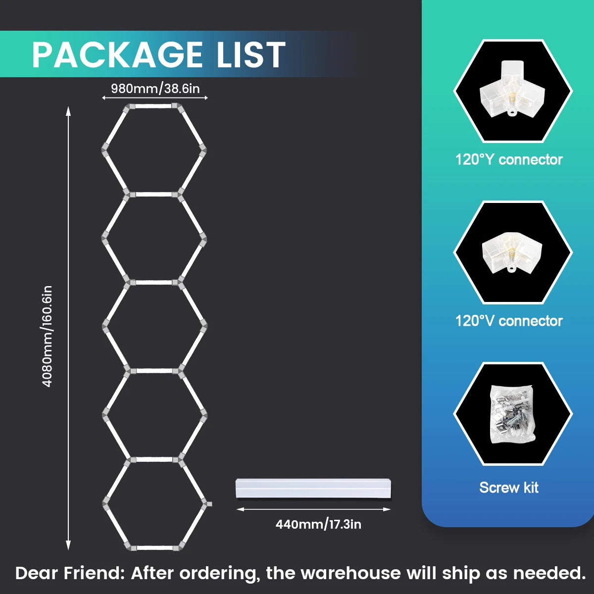 Local Warehouse: A set of honeycomb hexagonal structures with various shapes, 6500K cold white light lifting and screw installation, suitable for warehouses, 4S workshops,wash shops, and hair salons, installed on garage ceili
