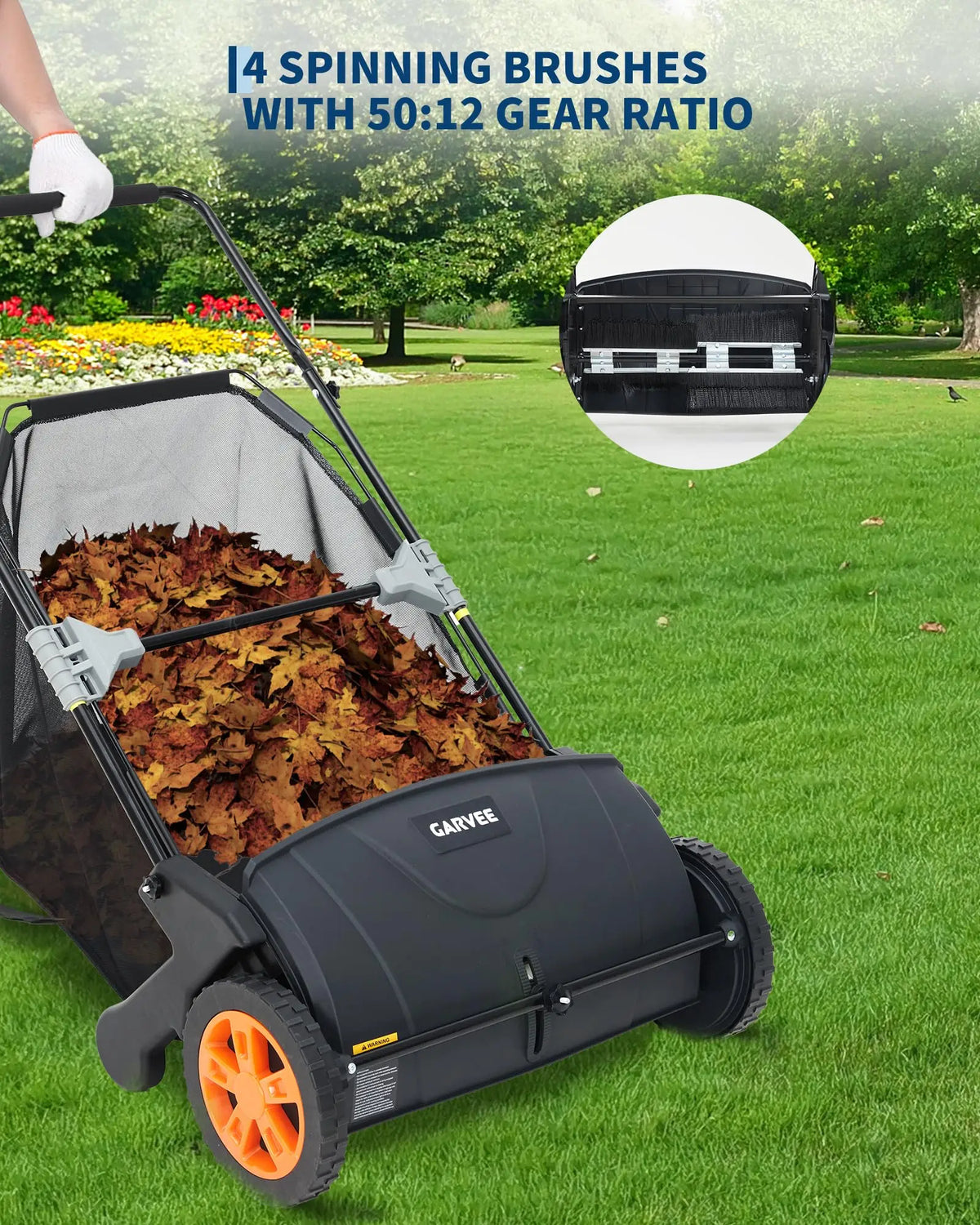 Manual Lawn Sweeper 21-Inch Push Leaf Sweeper With 4 Brushes, 3.5 Cu. Ft. Hopper, Height Adjustable For Yard, Patio, Driveway