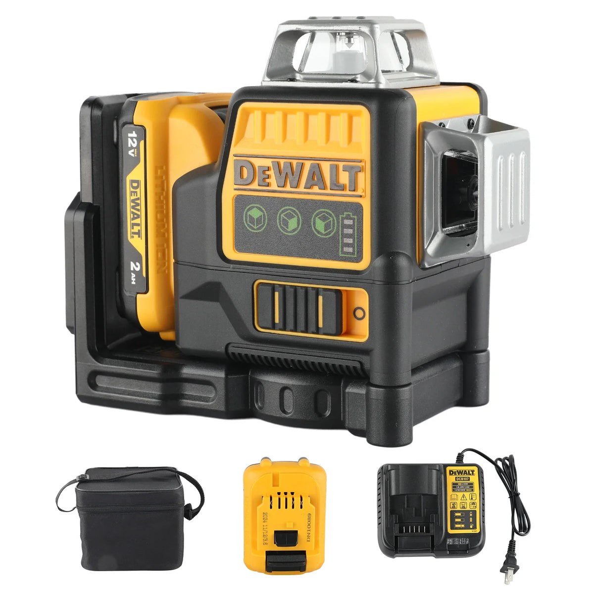 DEWALT DW089LG 12V MAX Green 3x360 Line Laser Level, 3 Sides 360° Horizontal Vertical Beams Self-Leveling for Indoor Outdoor Layout