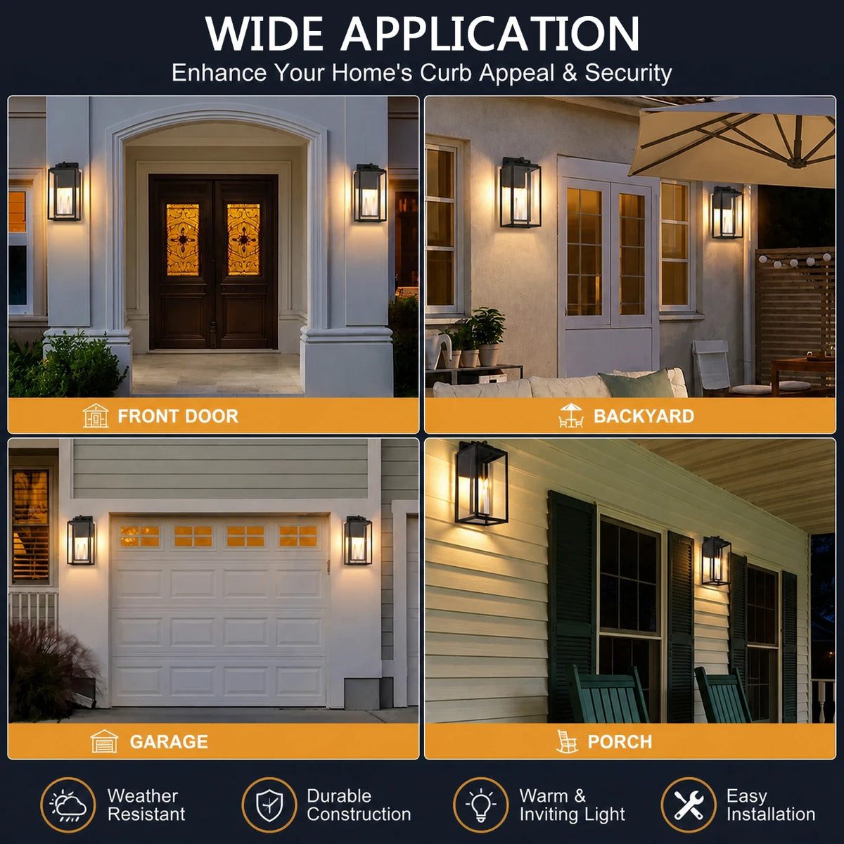 2 - Light 18'' H Black and White E12 Base Outdoor Wall Light with Clear Tempered Glass(not included bulbs)