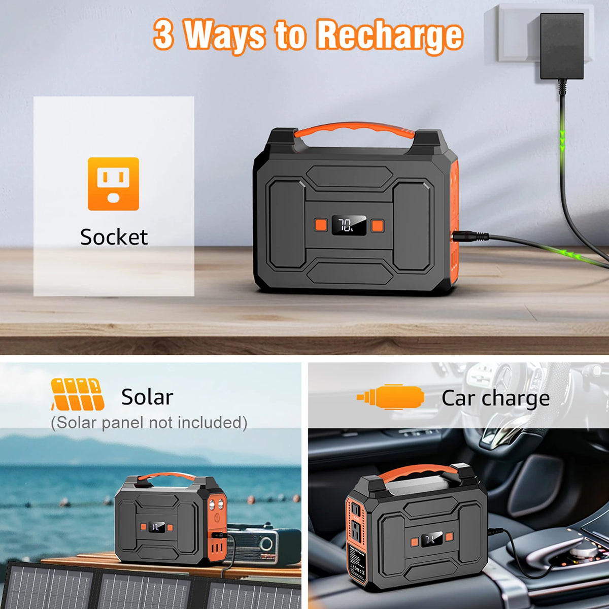 Portable Power Station Solar Generator With AC USB Outputs