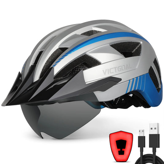 VICTGOAL Mountain Bike Helmet With Goggles And USB Light