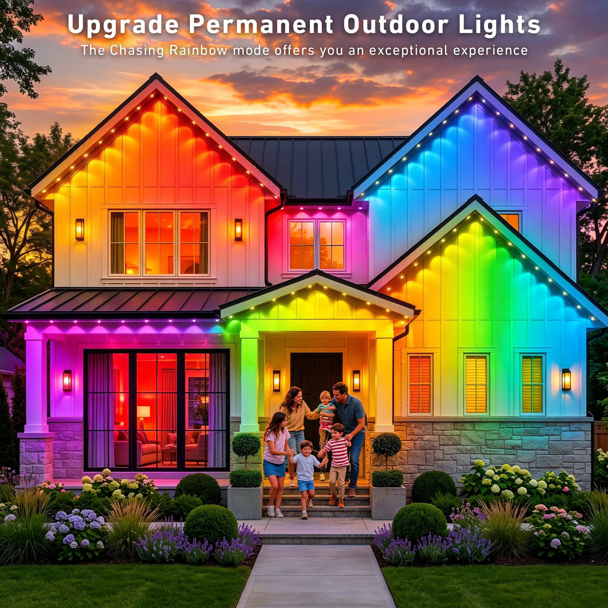 600FT Permanent Outdoor String Lights RGB+IC,IP67 Waterproof Eaves Lights, App & Remote Control, Music Sync, MyDIY Timer, Easy Install for Patio, Roofline, Garden, Deck, Fence Holiday Decor
