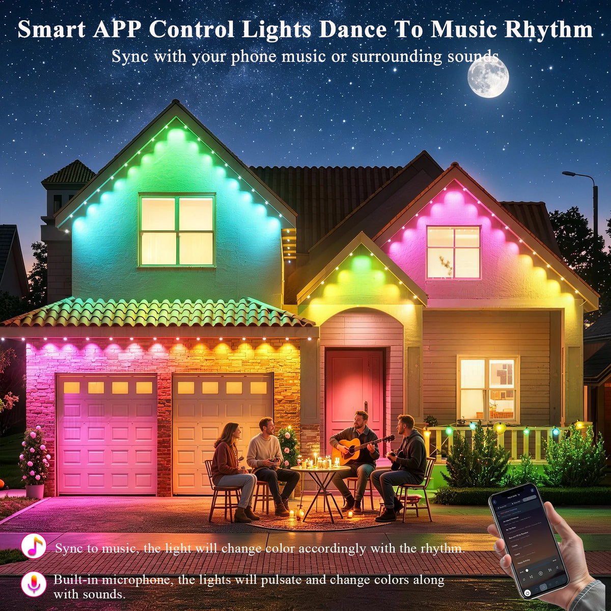 Permanent Outdoor Lights 400FT RGBIC,IP67 Waterproof Eaves Lights with App & Remote, Music Sync, 5000+ Scenes, MyDIY Timer, Easy Install for Patio, Roof, Garden, Deck, Fence Holiday Decor