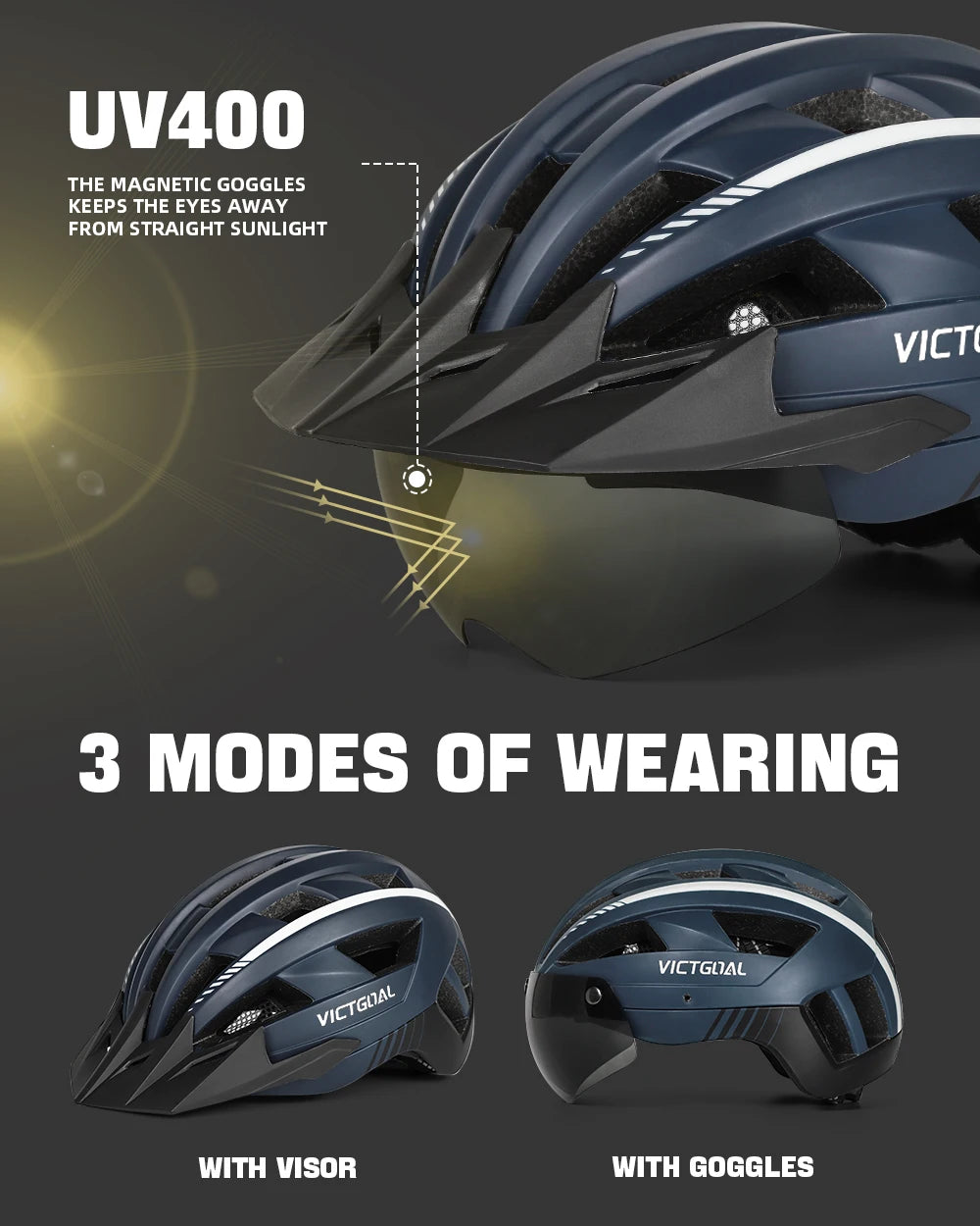 VICTGOAL MTB Helmet With Goggles And Rear Light