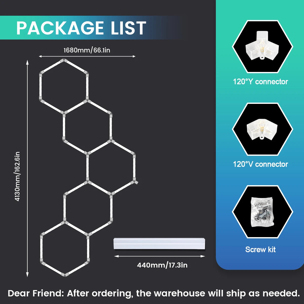Local Warehouse: A set of honeycomb hexagonal structures with various shapes, 6500K cold white light lifting and screw installation, suitable for warehouses, 4S workshops,wash shops, and hair salons, installed on garage ceili