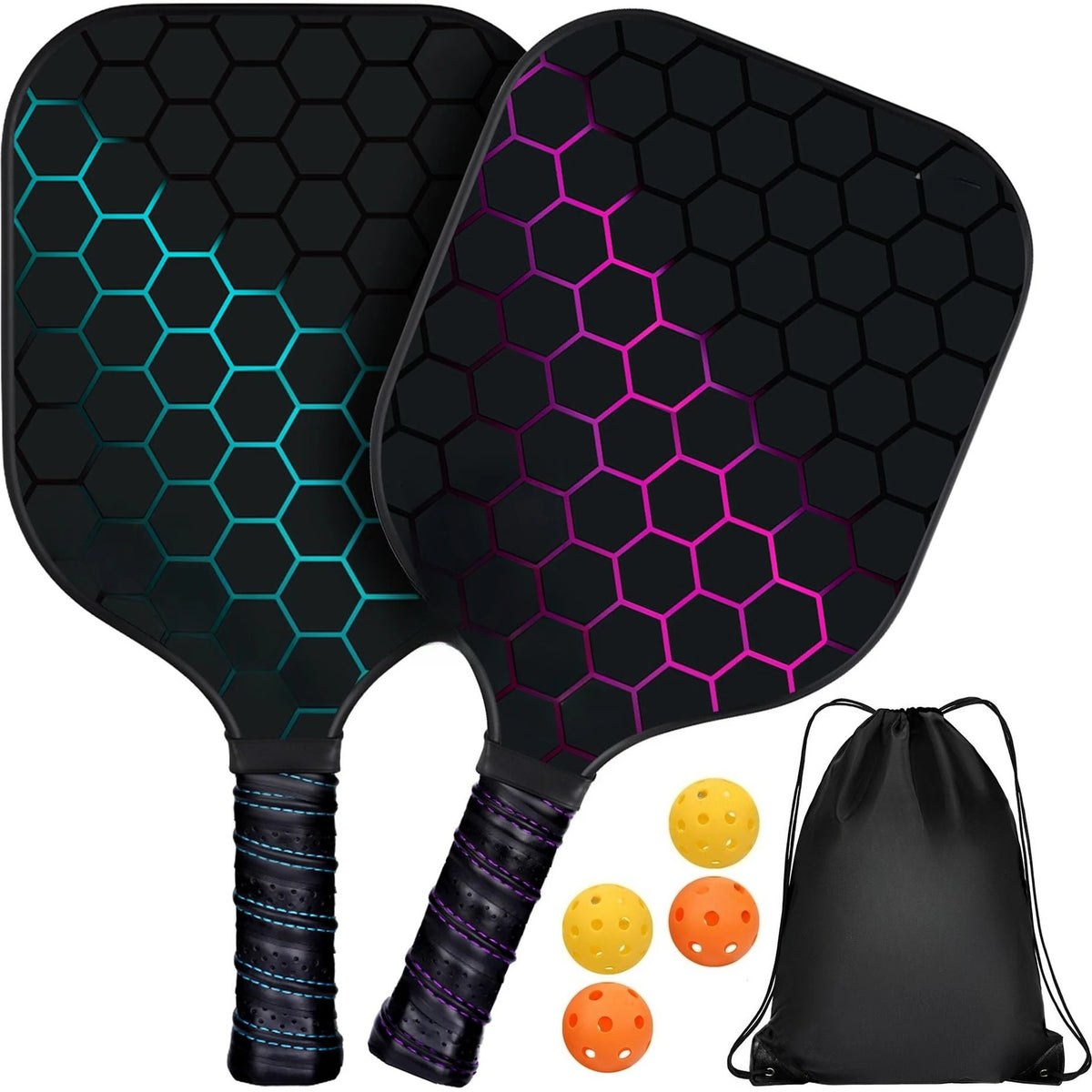 2 Pack 4 Pack USAPA Approved Fiberglass Pickleball Paddles Set Lightweight Rackets With Indoor Outdoor Pickleball Balls Carry Bag And Replacement Overgrips For Beginners Intermediate Players Family Recreational Indoor Outdoor
