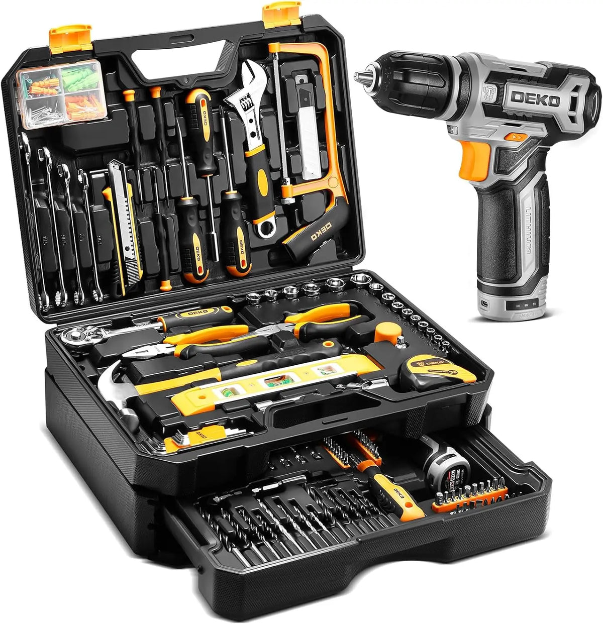 DEKO Cordless Drill And Home Repair Tool Kit