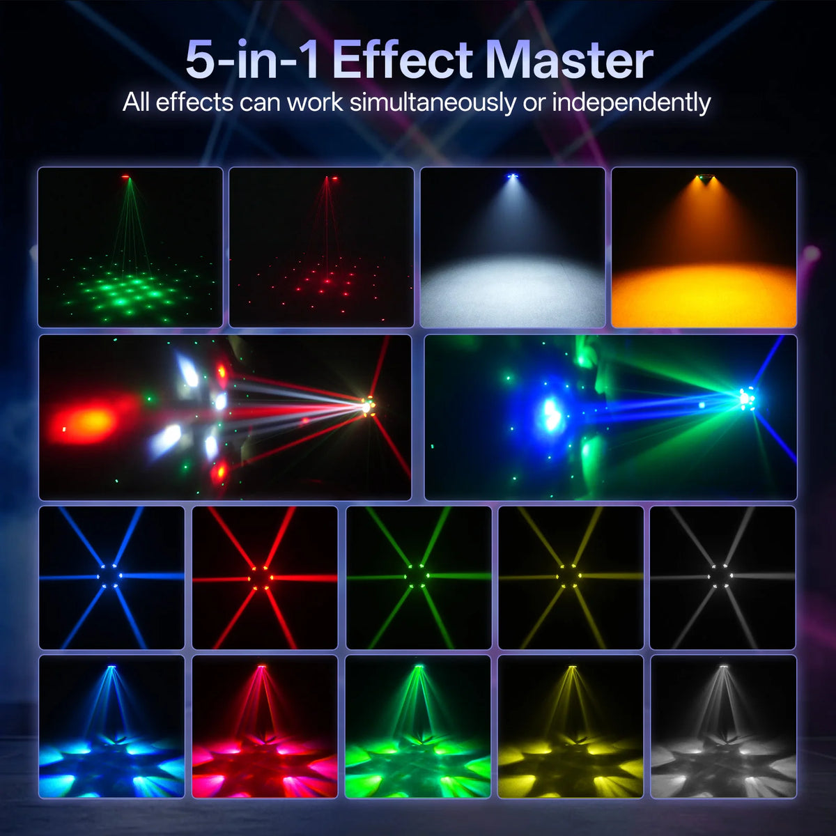 Rudderstar 150W Beam Moving Head Light 6Arms Bee-Eye LED Effect Lights 4in1 RGBW Strobe Light Party Stage Lighting Projector