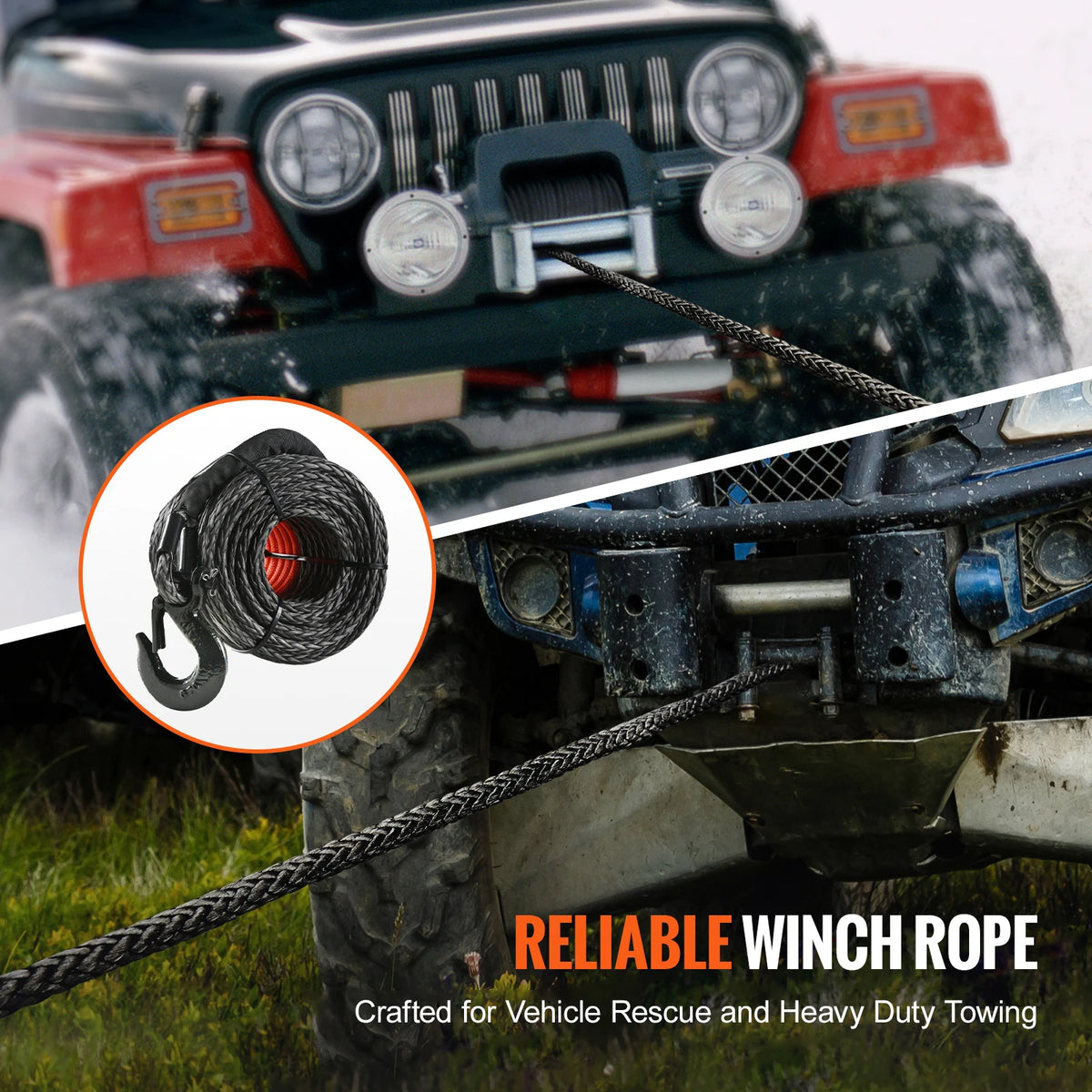SucceBuy Synthetic Winch Rope With Steel Hook