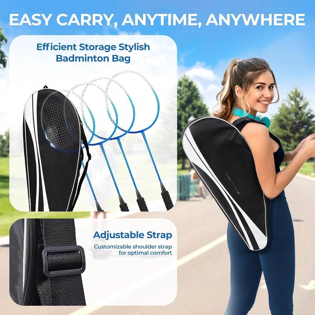 2/4 Pack Badminton Racket Set with 6/12 Shuttlecocks Portable Carry Bag Lightweight Outdoor Sports Kit for Backyard Park Beach Games Adult Family Beginner Campus PE Training