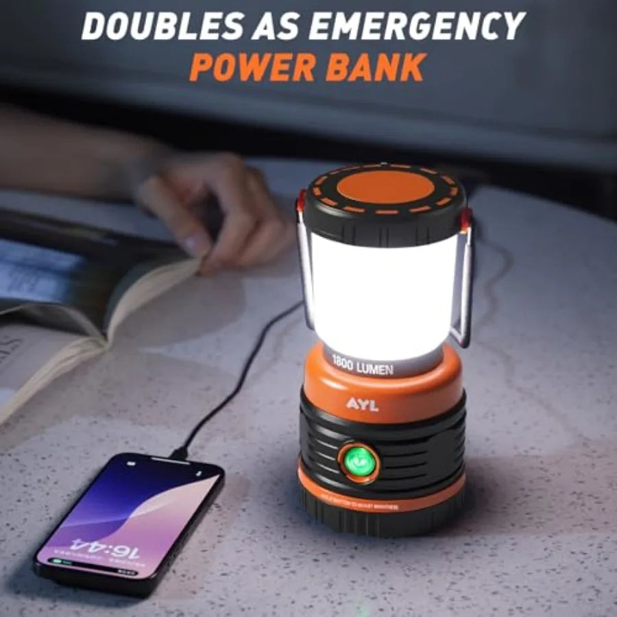 LED Camping Lantern Rechargeable, 1800LM, 4 Light Modes, 4400mAh Power Bank, IP44 Waterproof, Perfect Lantern Flashlight for Hu