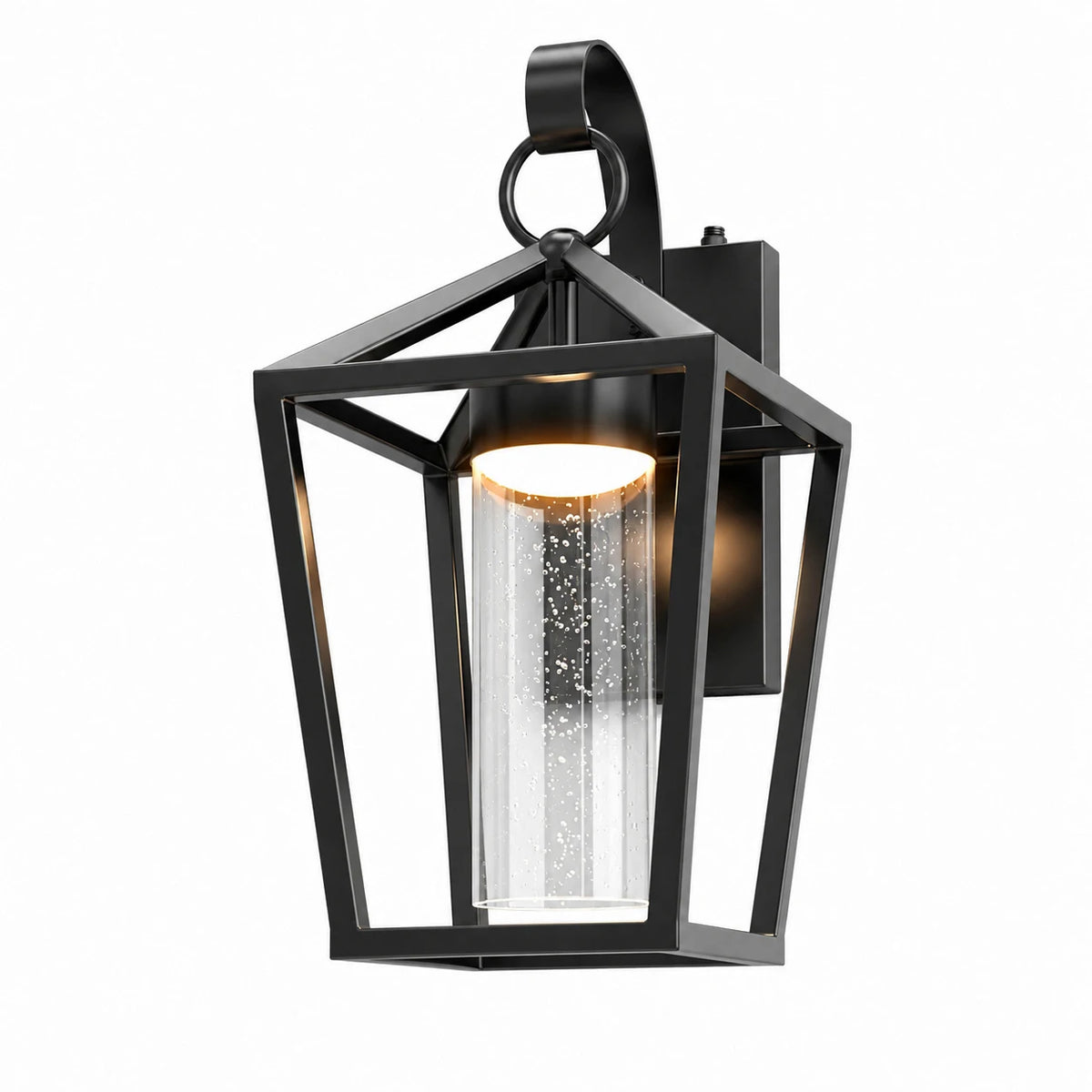 Outdoor Dimmable LED Wall Light 15 Inch Black Seeded Glass Dusk to Dawn Auto On/Off Sconce for Porch Patio Entryway