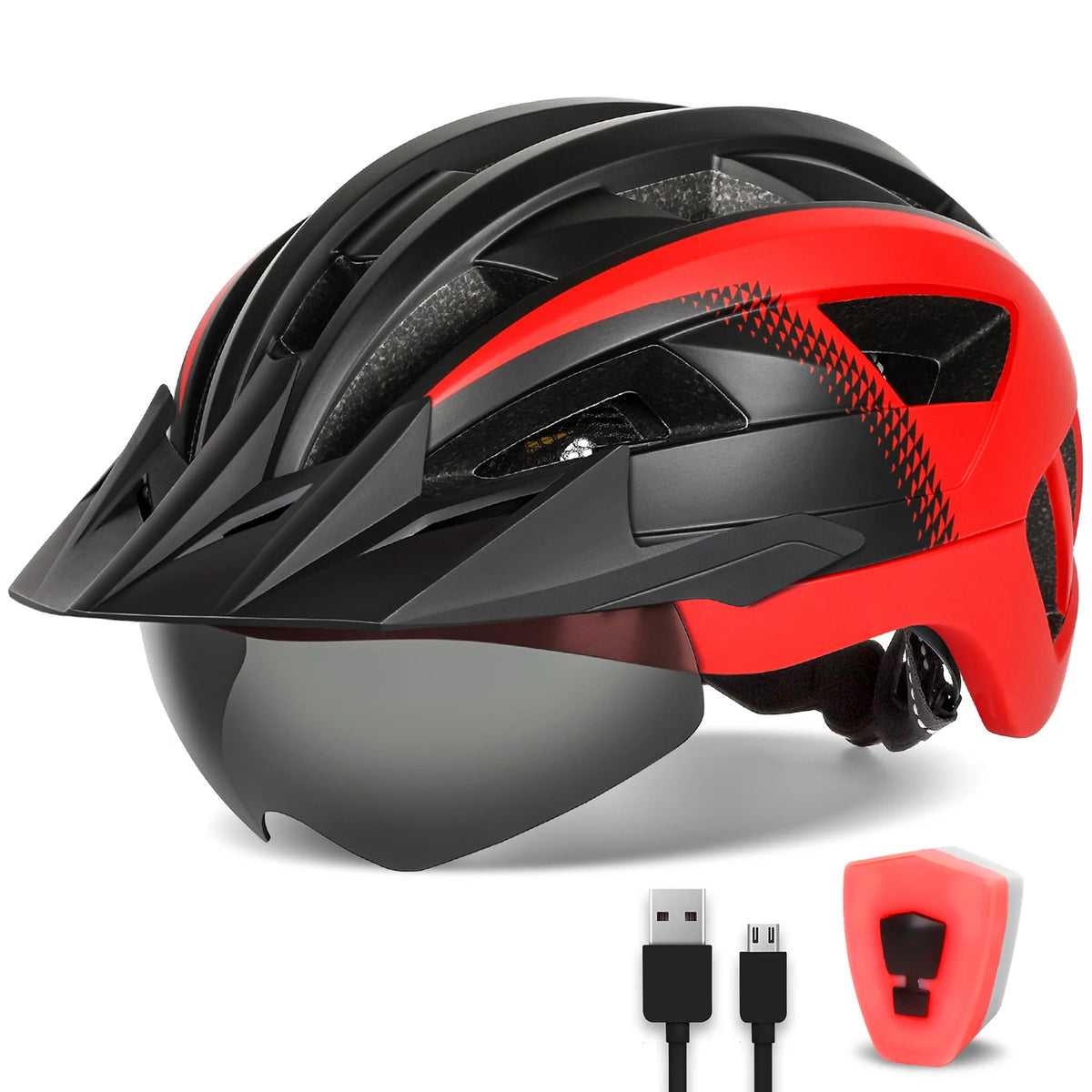 Funwict Cycling Helmet With Goggles And Rear Light