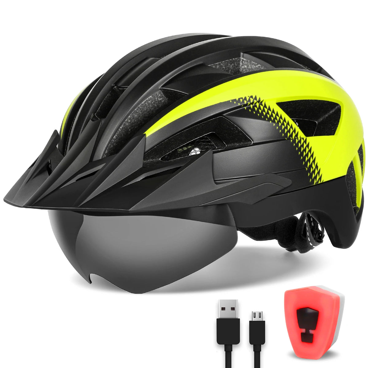 Funwict Cycling Helmet With Goggles And Rear Light