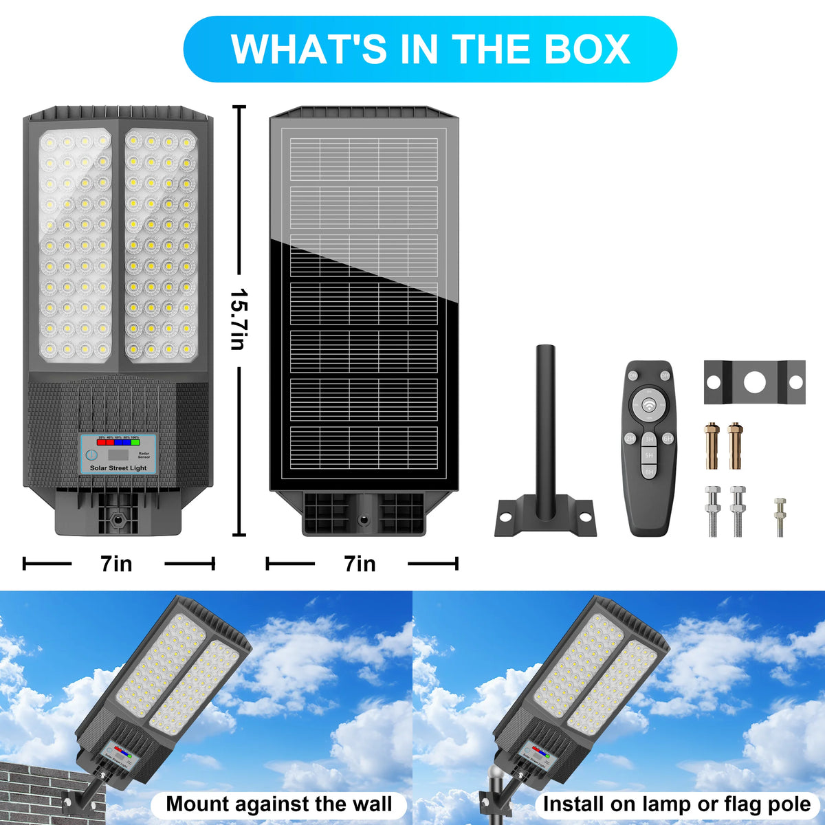 Solar Light Outdoor, Outdoor Solar Lamps, Solar Street Light, 5000W Super Bright Solar Light, Ip65 Waterproof Led Flood Light, 10000 Lumens, Dusk-To-Dawn Auto, Motion Sensor & Remote Control, Easy Install for Yard, Patio, Gar