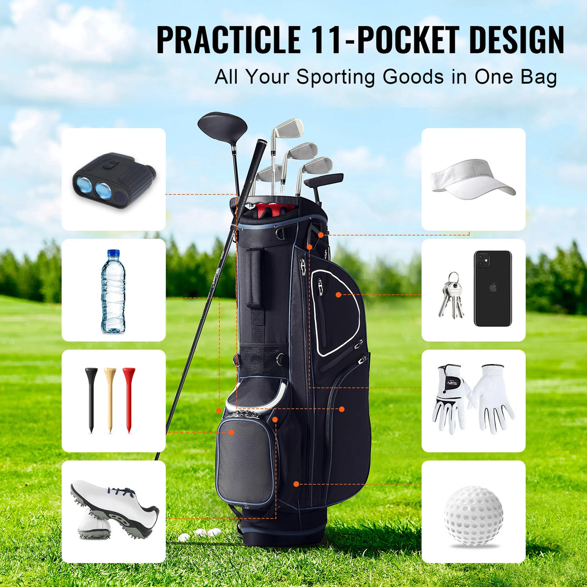 SucceBuy Golf Cart Bag with 14 Way Organizer Divider Top Pockets Premium Cart Bag Durable Golf Bags with Handles & Dust Cover