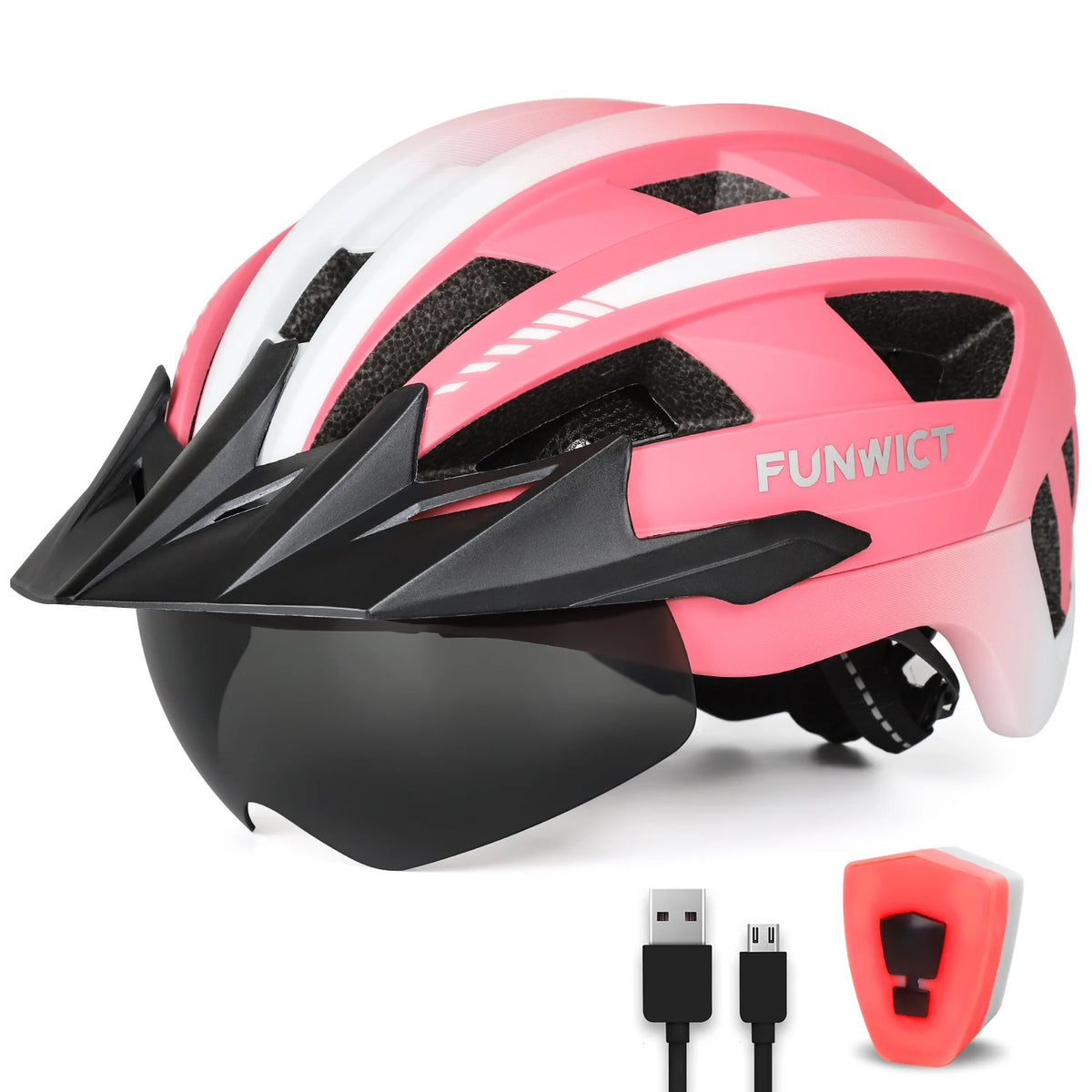 FUNWICT Cycling Helmet With Goggles And Rear Light