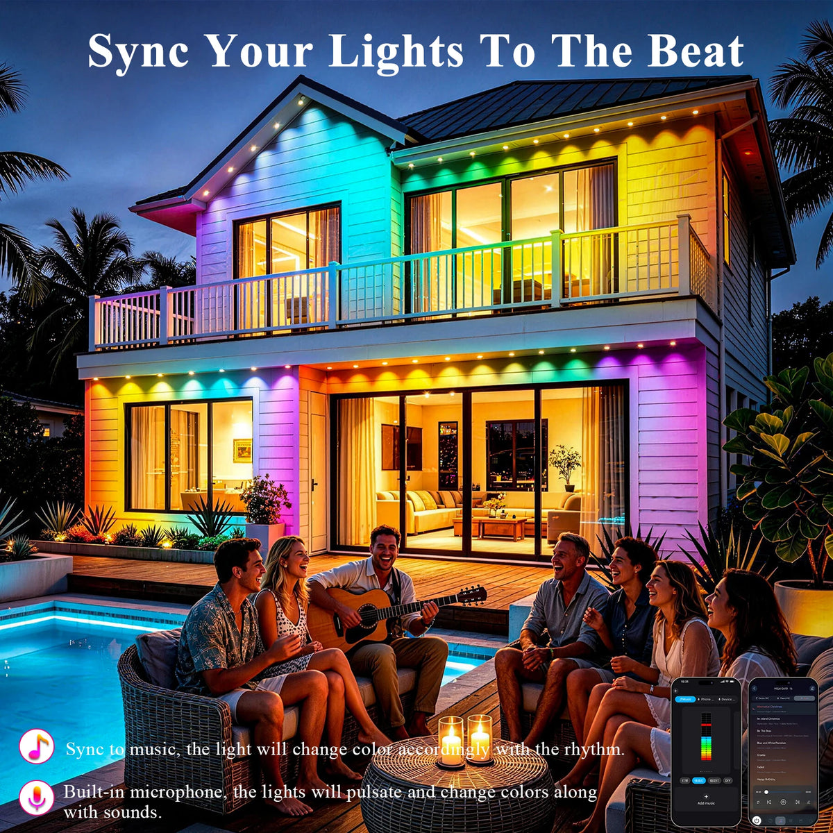 Permanent Outdoor Lights 200FT ,RGB+IC App ControlRemote, IP67 Waterproof Lighting,Outdoor Lights for Chasing Lights,Garden Decor,House,Party,Holiday,Smart