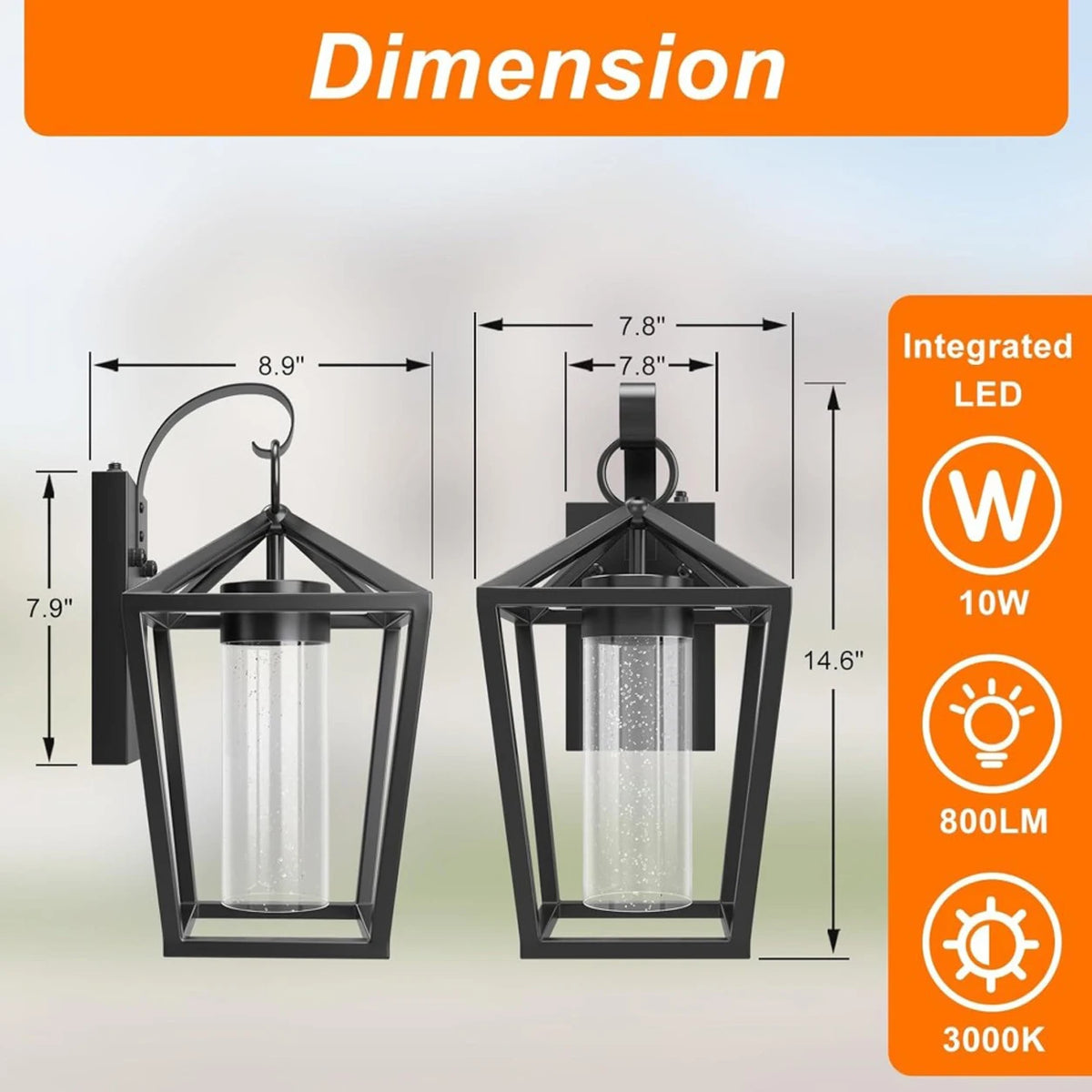 Outdoor Dimmable LED Wall Light 15 Inch Black Seeded Glass Dusk to Dawn Auto On/Off Sconce for Porch Patio Entryway