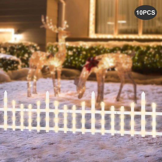 13.78*11.22in Decorative Garden Fence Panel Lights 200 LEDs 6W 5m Lead Wire Ground Plug Placement Type for Flower Bed Christmas Holiday Party Decoration,10 PCS