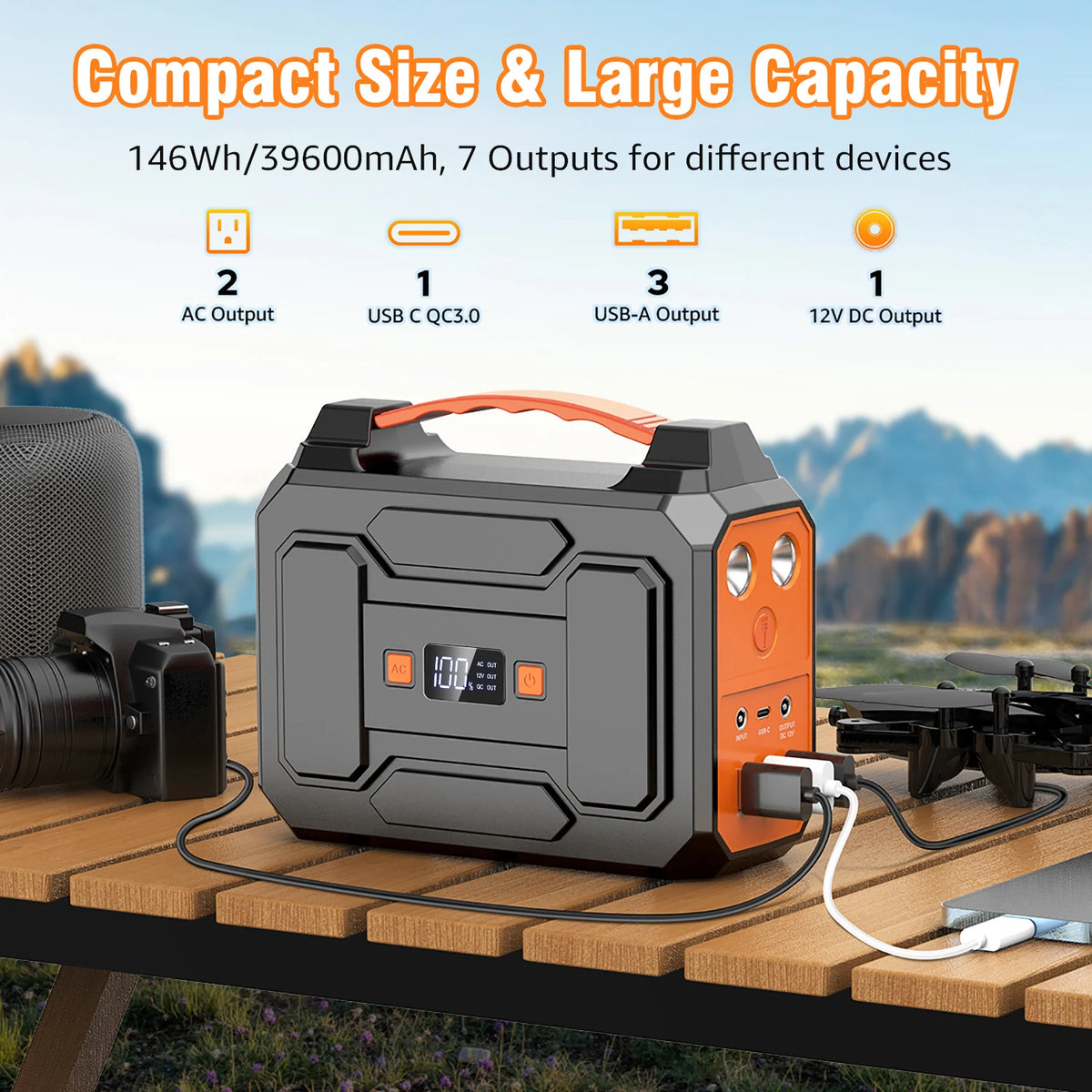 Portable Power Station Solar Generator With AC USB Outputs