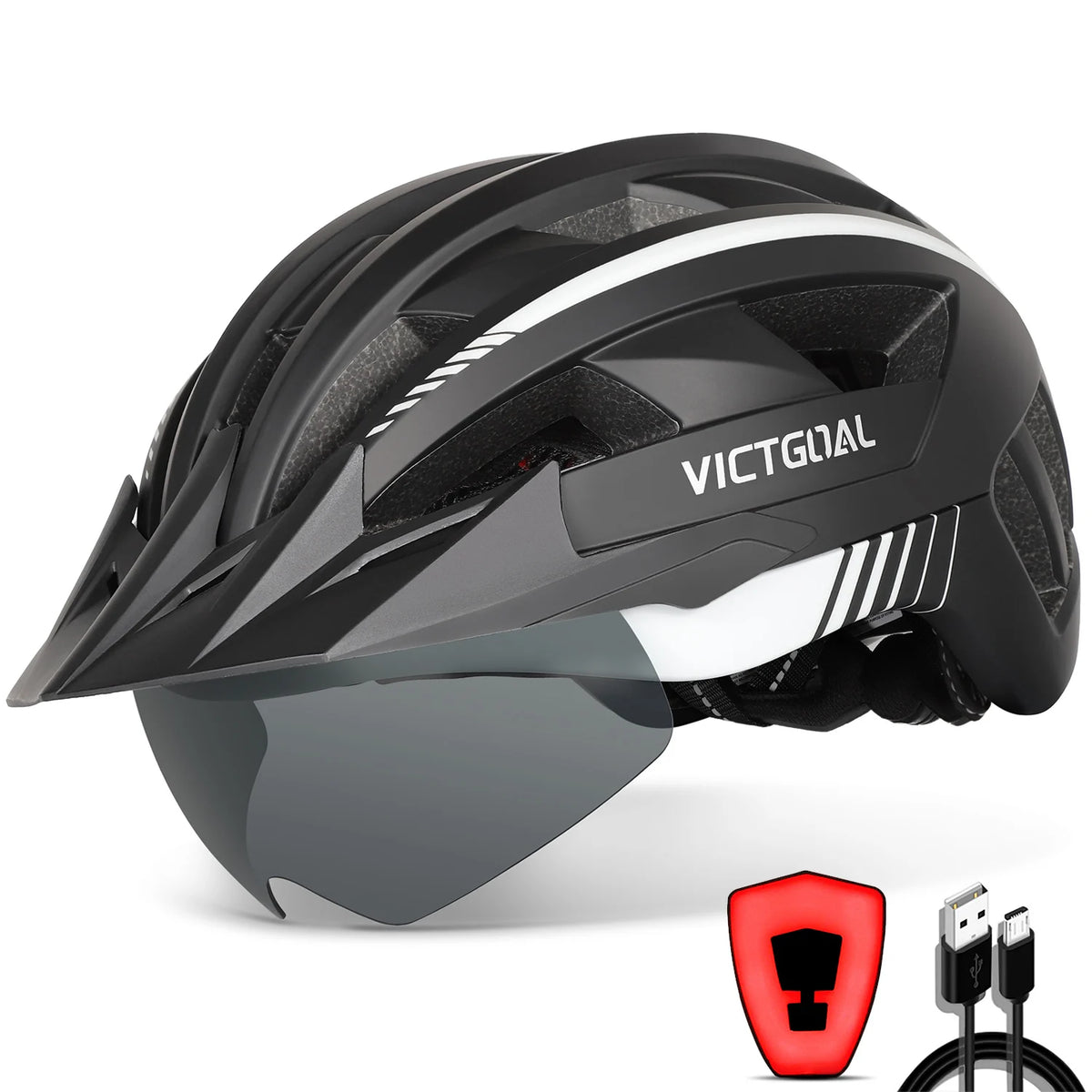 VICTGOAL Mountain Bike Helmet With Goggles And USB Light