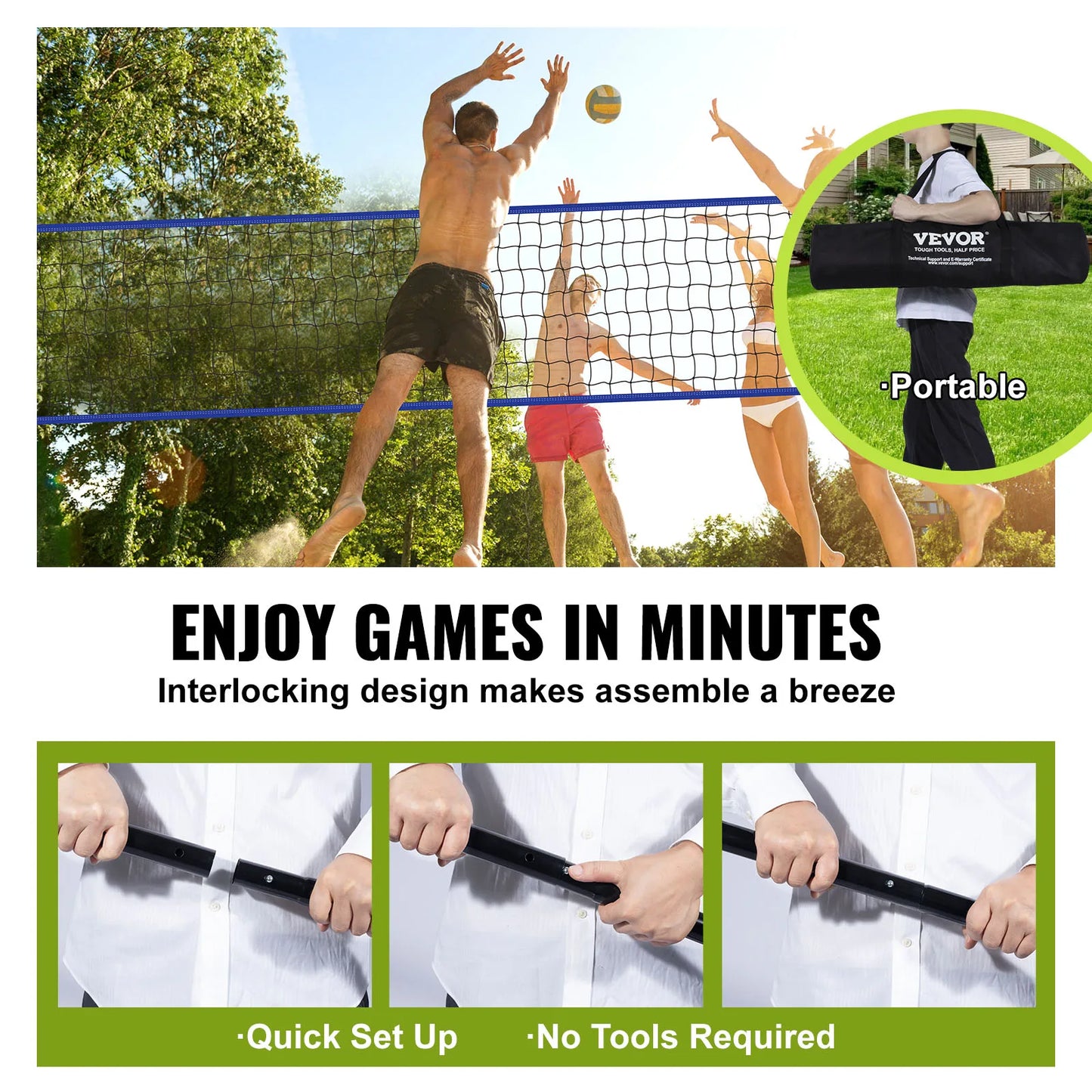 Adjustable Outdoor Volleyball Net System With Pump