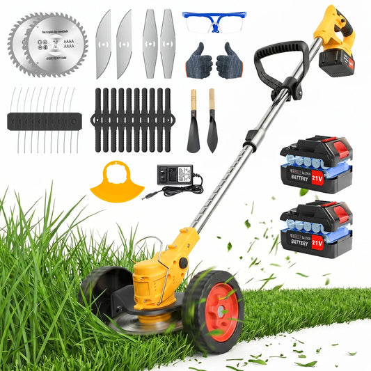 5-in-1 Cordless Electric Lawn Mower Grass Trimmer 6-Inch Weed Whacker & Garden Pruner with 21V 2x4.0Ah Batteries and 5 Types of Blades for Branches Weeds Shrubs Household