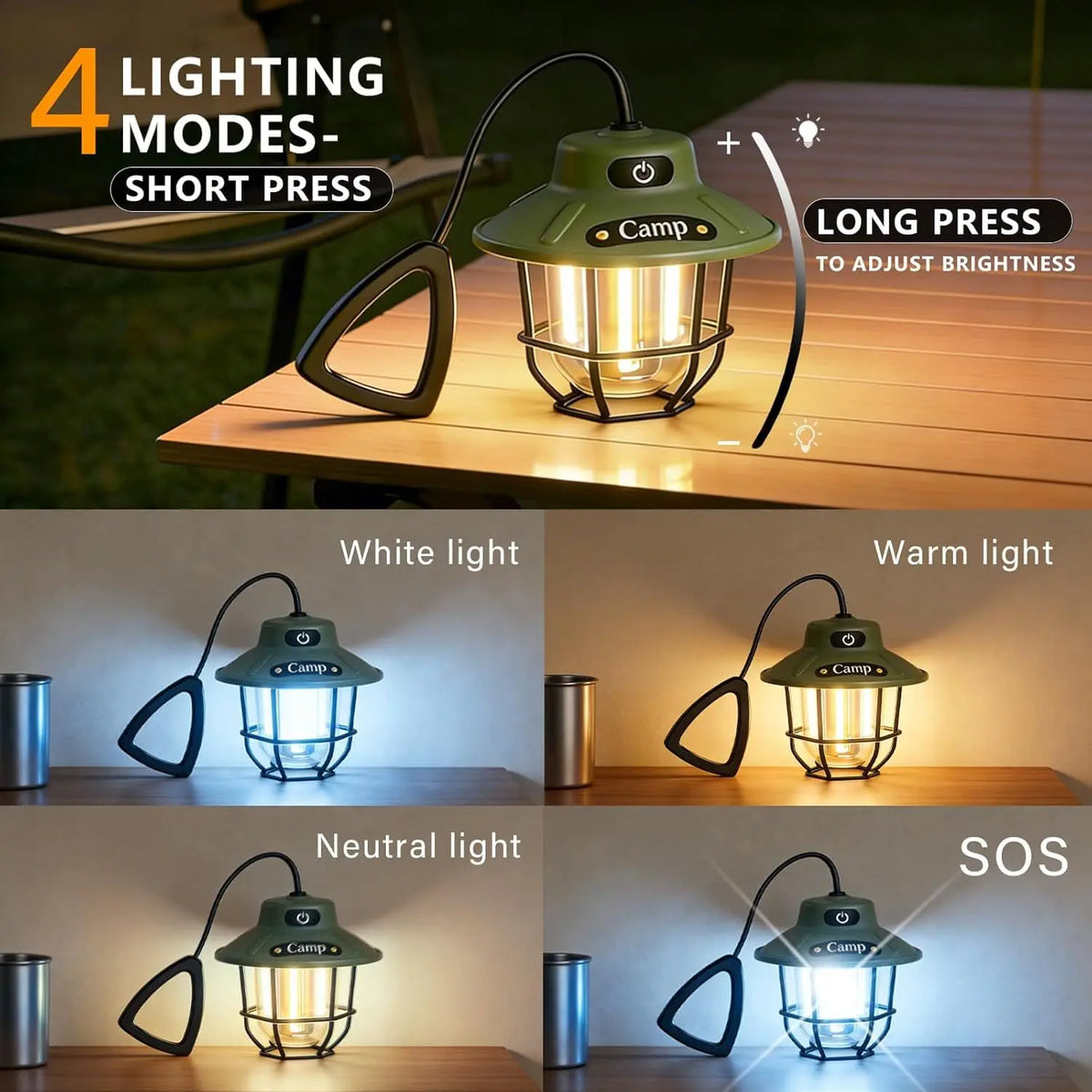 2026 New 1200 Lumens Camping Lantern, Rechargeable LED Tent Light with 4 Light Modes, USB Portable Outdoor Flashlight for