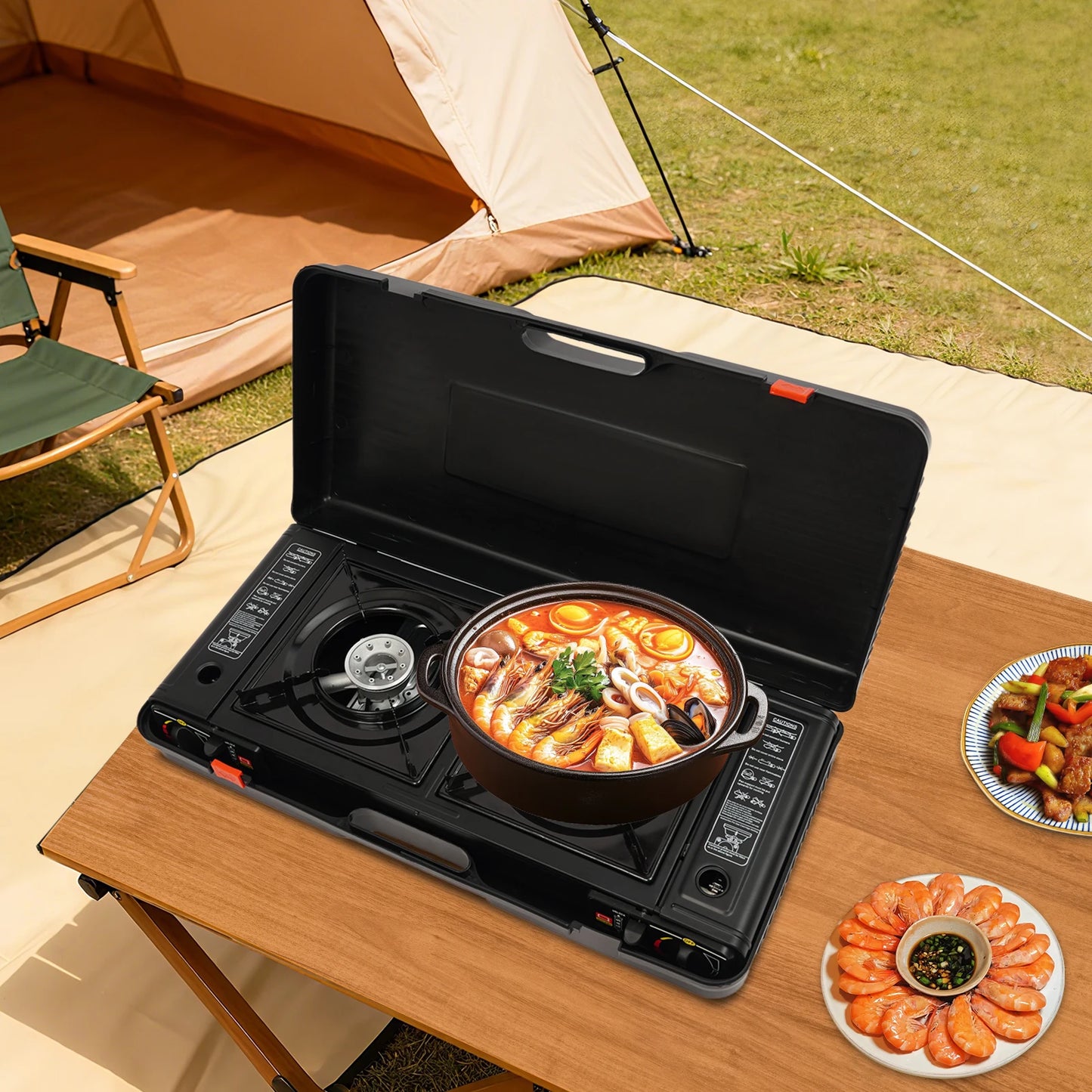 Dual Burner Portable Gas Stove With Piezo Ignition