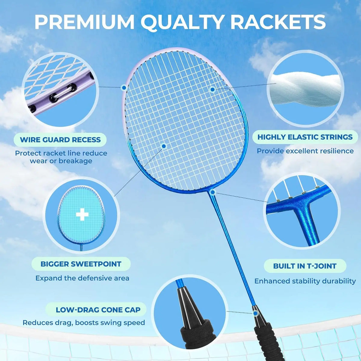 2/4 Pack Badminton Racket Set with 6/12 Shuttlecocks Portable Carry Bag Lightweight Outdoor Sports Kit for Backyard Park Beach Games Adult Family Beginner Campus PE Training