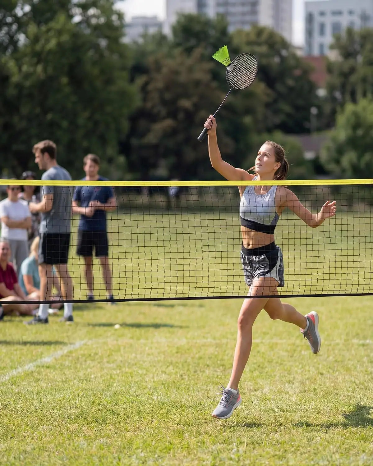 Tacleekii Badminton Net 16.8ft, Portable Set with 4 Rackets, Height Adjustable 3.5-5ft,16.8ft Court,4 Players,4 Sports In One Net,Kit + Carry Bag Included,Tool-Free Setup