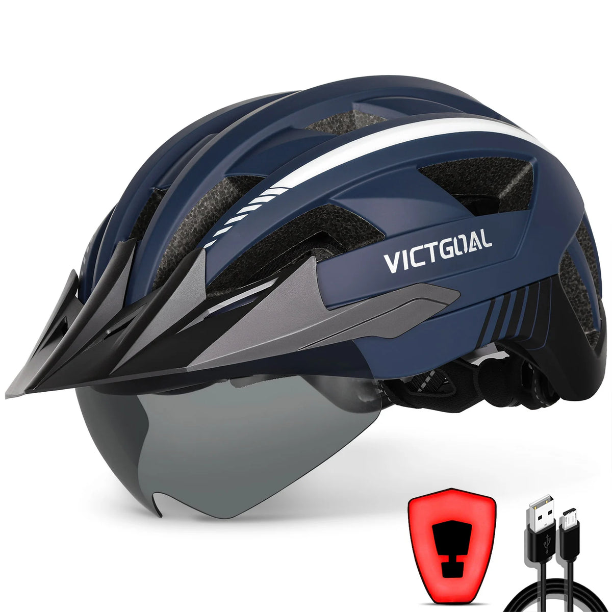 VICTGOAL Mountain Bike Helmet With Goggles And USB Light