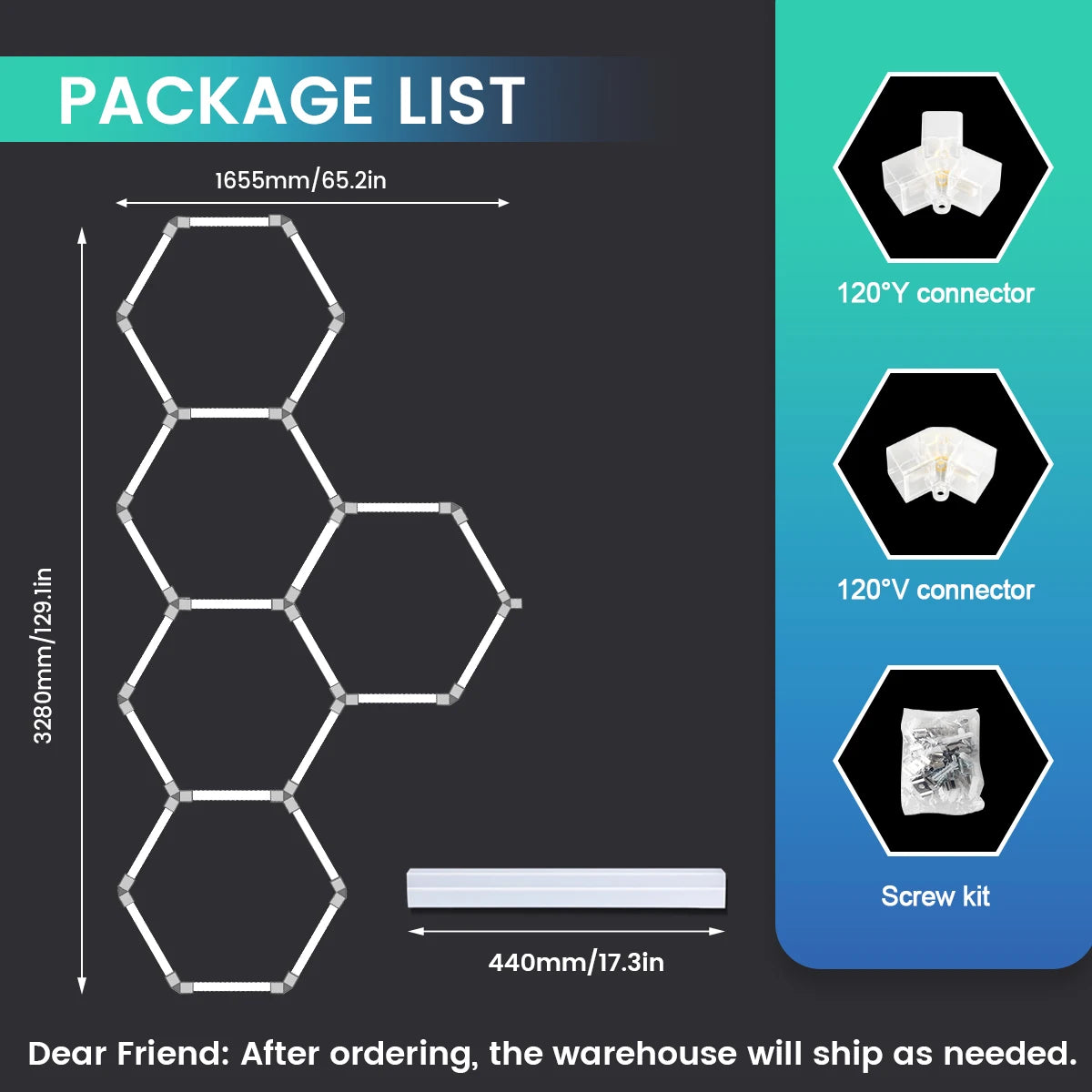Local Warehouse: A set of honeycomb hexagonal structures with various shapes, 6500K cold white light lifting and screw installation, suitable for warehouses, 4S workshops,wash shops, and hair salons, installed on garage ceili