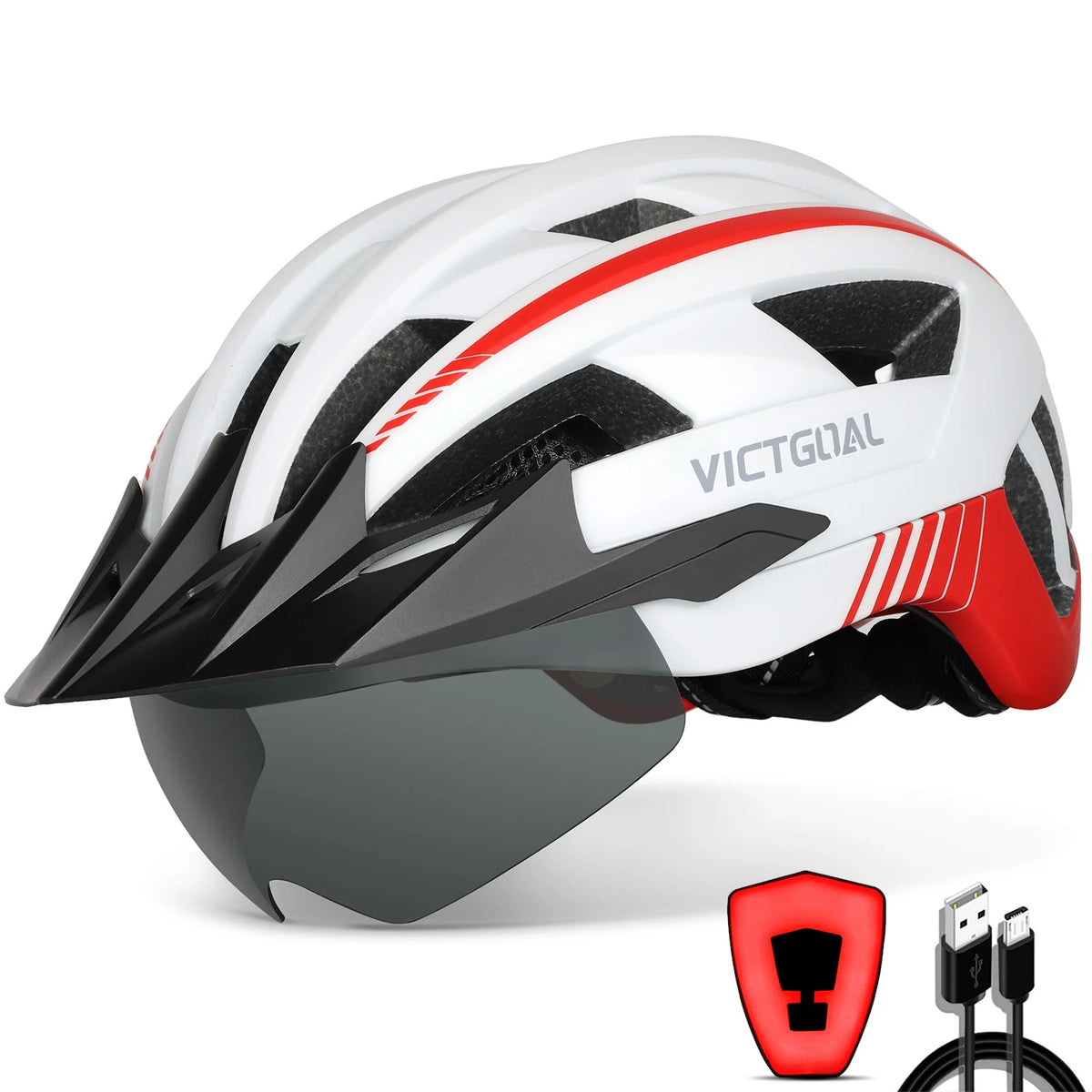 VICTGOAL Mountain Bike Helmet With Goggles And USB Light
