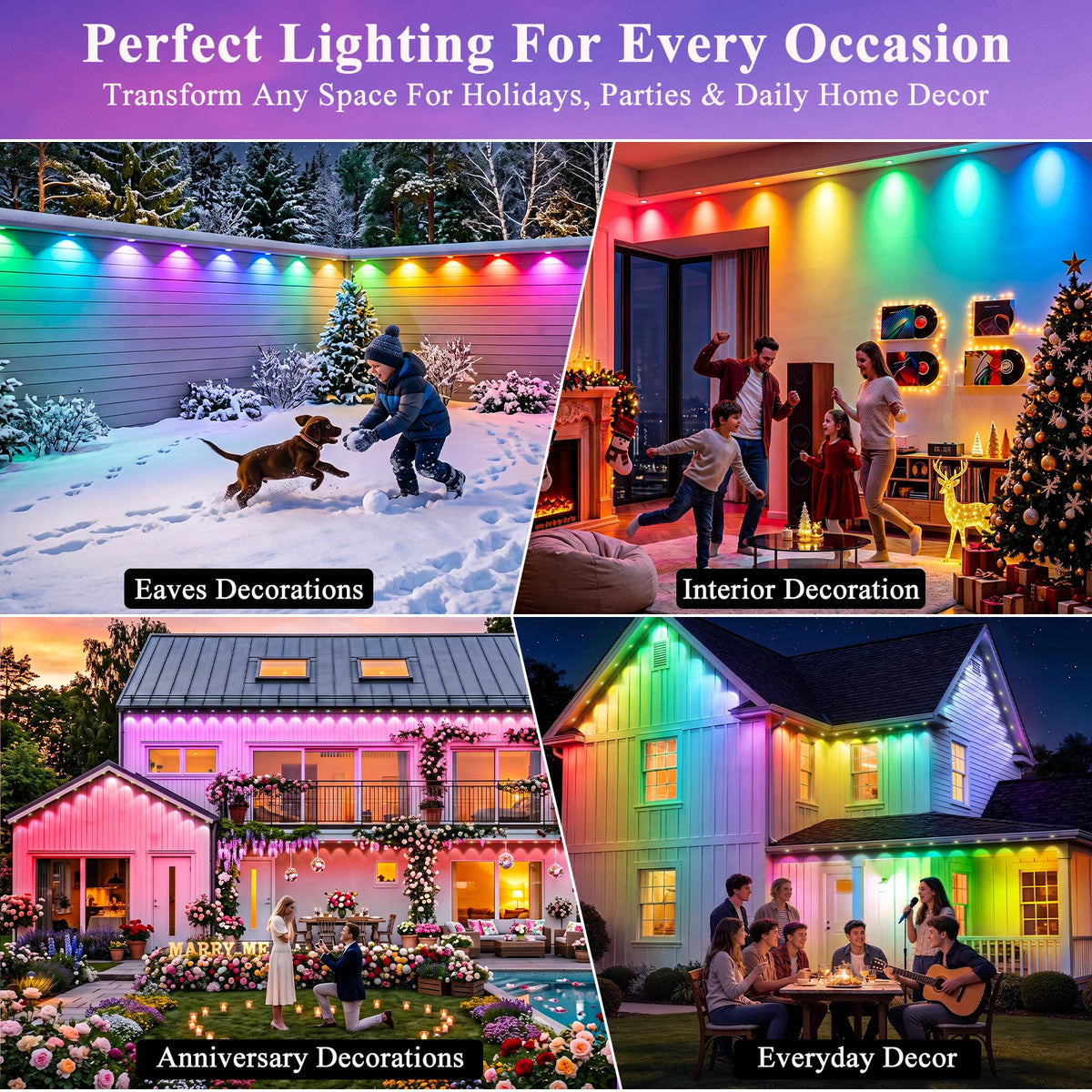 Permanent Outdoor Lights 400FT RGBIC,IP67 Waterproof Eaves Lights with App & Remote, Music Sync, 5000+ Scenes, MyDIY Timer, Easy Install for Patio, Roof, Garden, Deck, Fence Holiday Decor