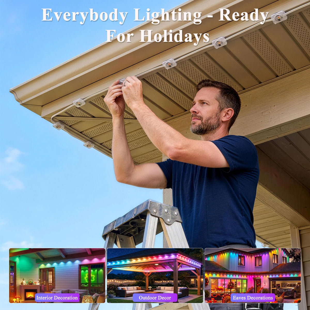 Permanent Outdoor Lights 200FT ,RGB+IC App ControlRemote, IP67 Waterproof Lighting,Outdoor Lights for Chasing Lights,Garden Decor,House,Party,Holiday,Smart