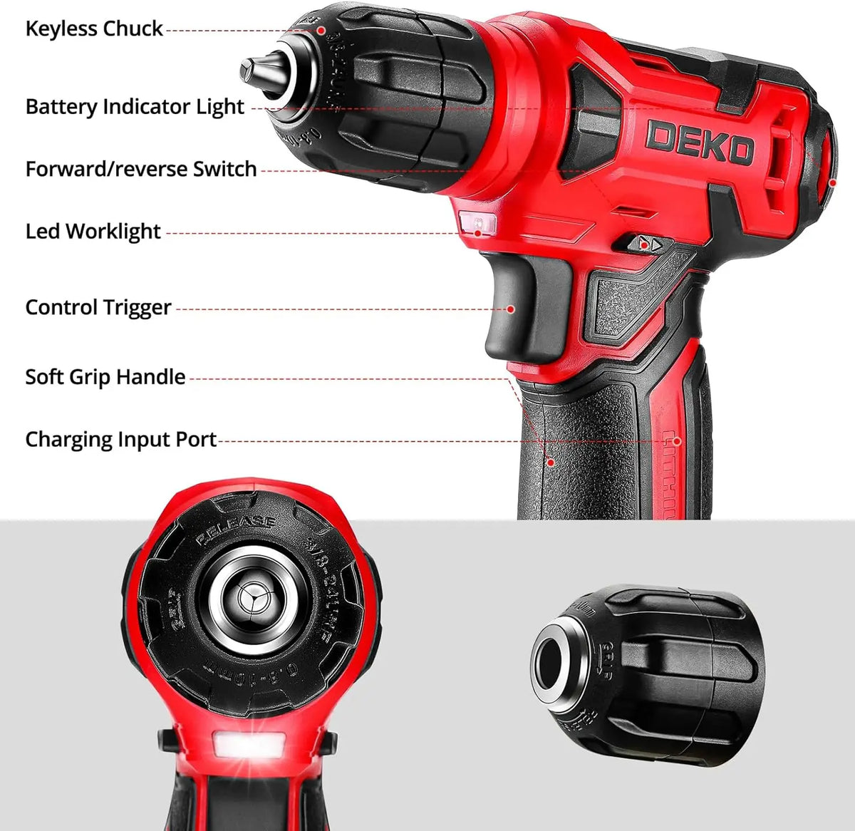 DEKO Cordless Drill and Household Tool Kit