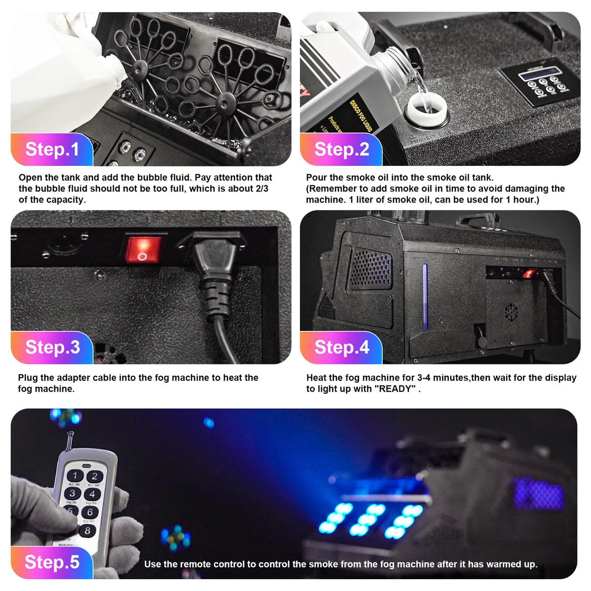 U'King 1500W Smoke Bubble Machine 8 RGB 3IN1 LED Bubble Fog Machine DMX Bubble Fogger Stage Light For DJ Halloween Party Wedding