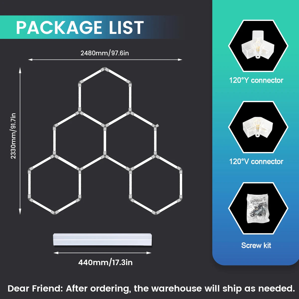 Local Warehouse: A set of honeycomb hexagonal structures with various shapes, 6500K cold white light lifting and screw installation, suitable for warehouses, 4S workshops,wash shops, and hair salons, installed on garage ceili