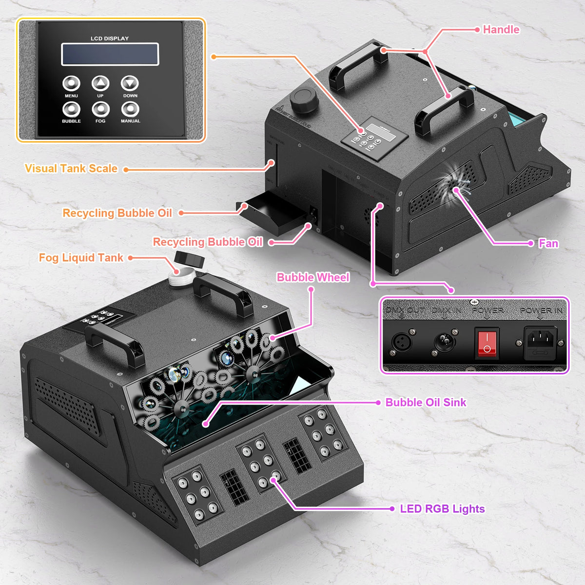 U'King 1500W Smoke Bubble Machine 8 RGB 3IN1 LED Bubble Fog Machine DMX Bubble Fogger Stage Light For DJ Halloween Party Wedding