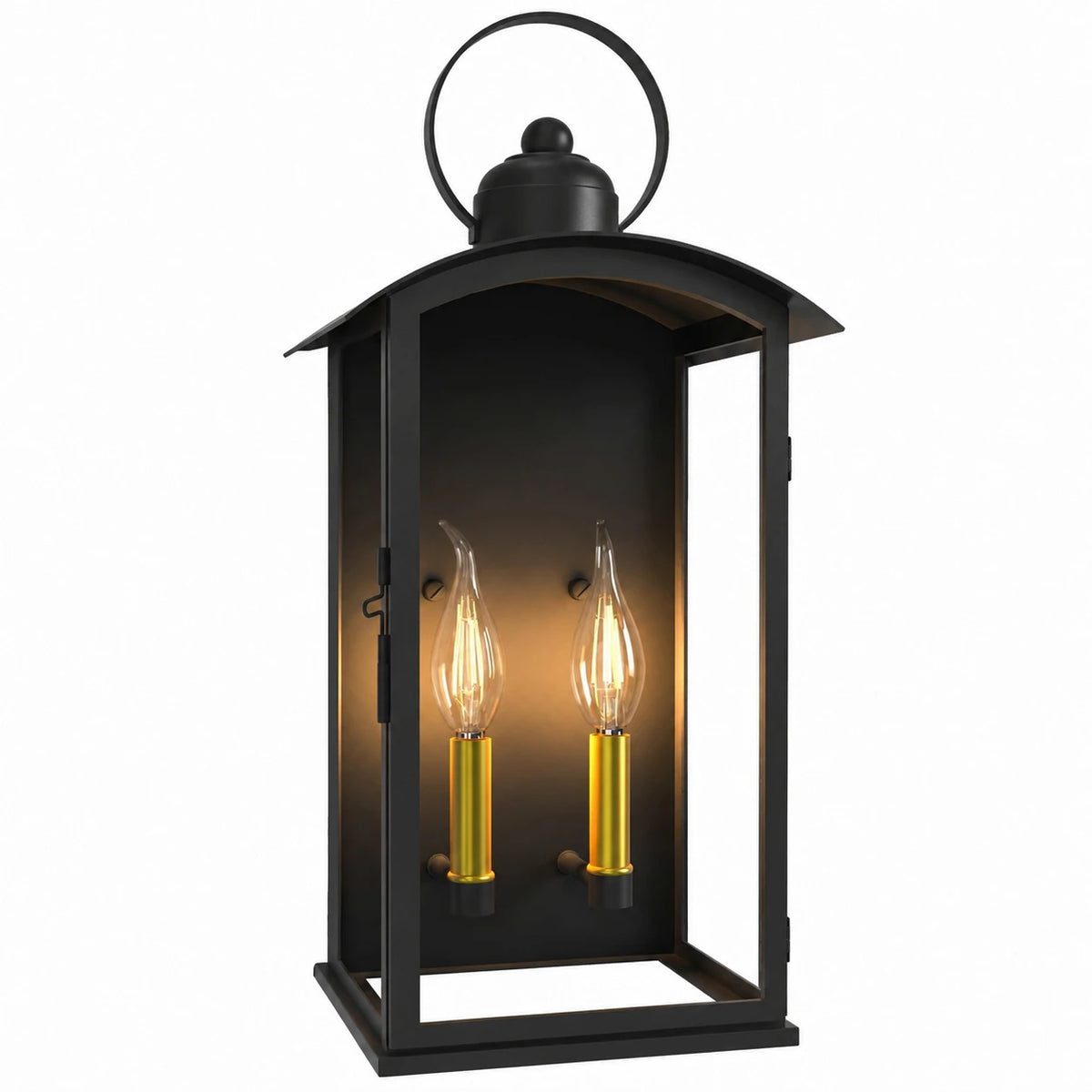 19.7 in Dusk to Dawn Outdoor Wall Sconce, Matte Black Waterproof large exterior lantern with front-open window design for patio, porch, and entry walls(not included bulbs)