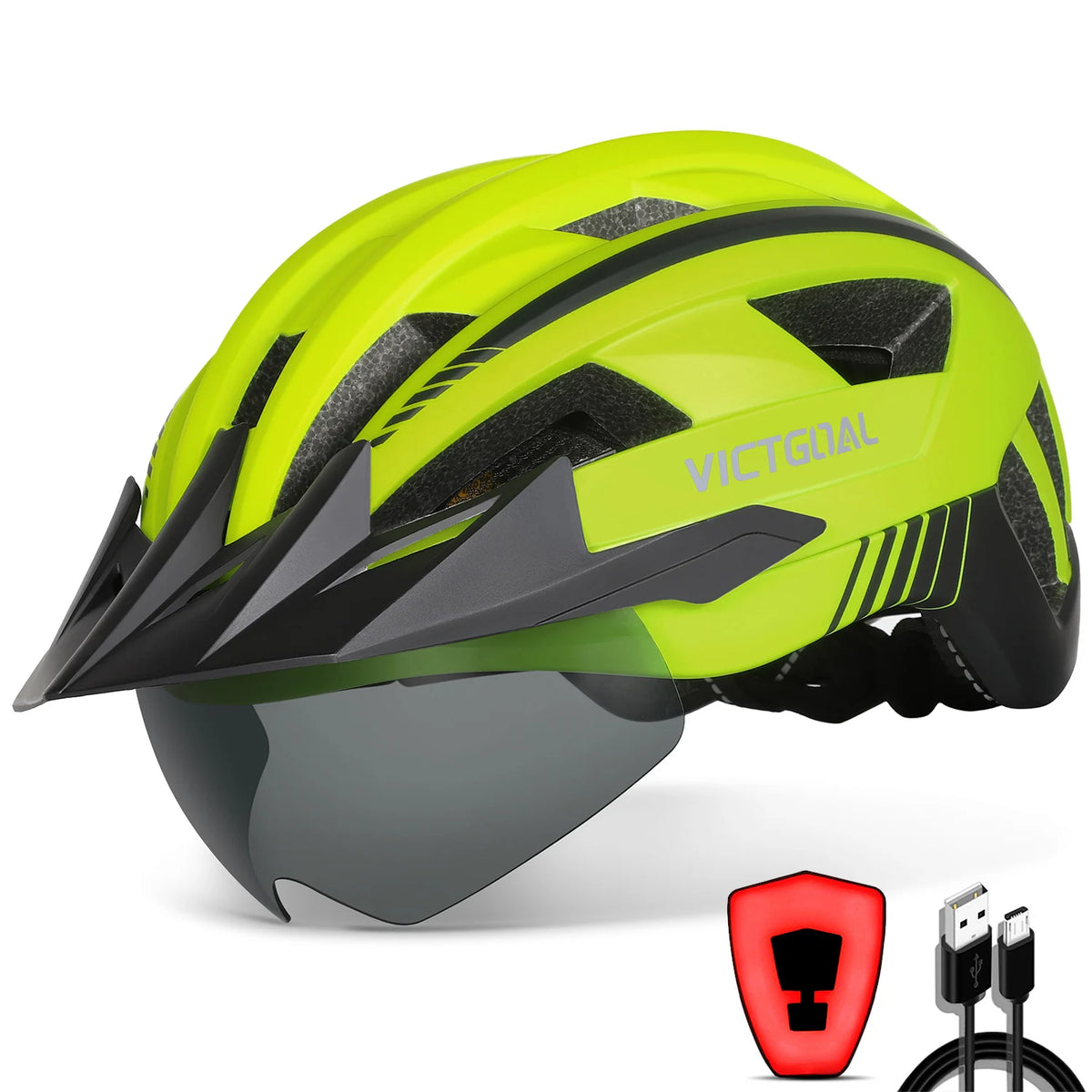 VICTGOAL Mountain Bike Helmet With Goggles And USB Light