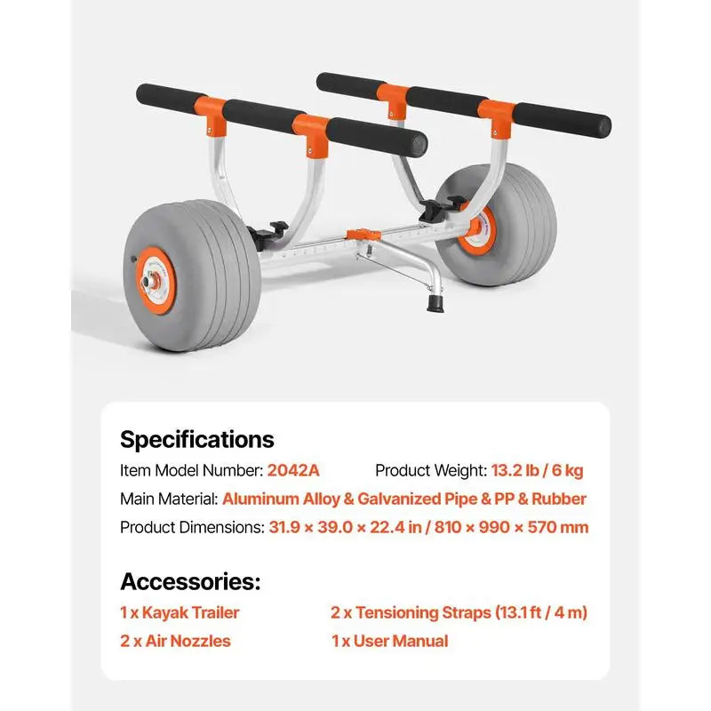 Portable Aluminum Kayak Canoe Cart With Inflatable Tires