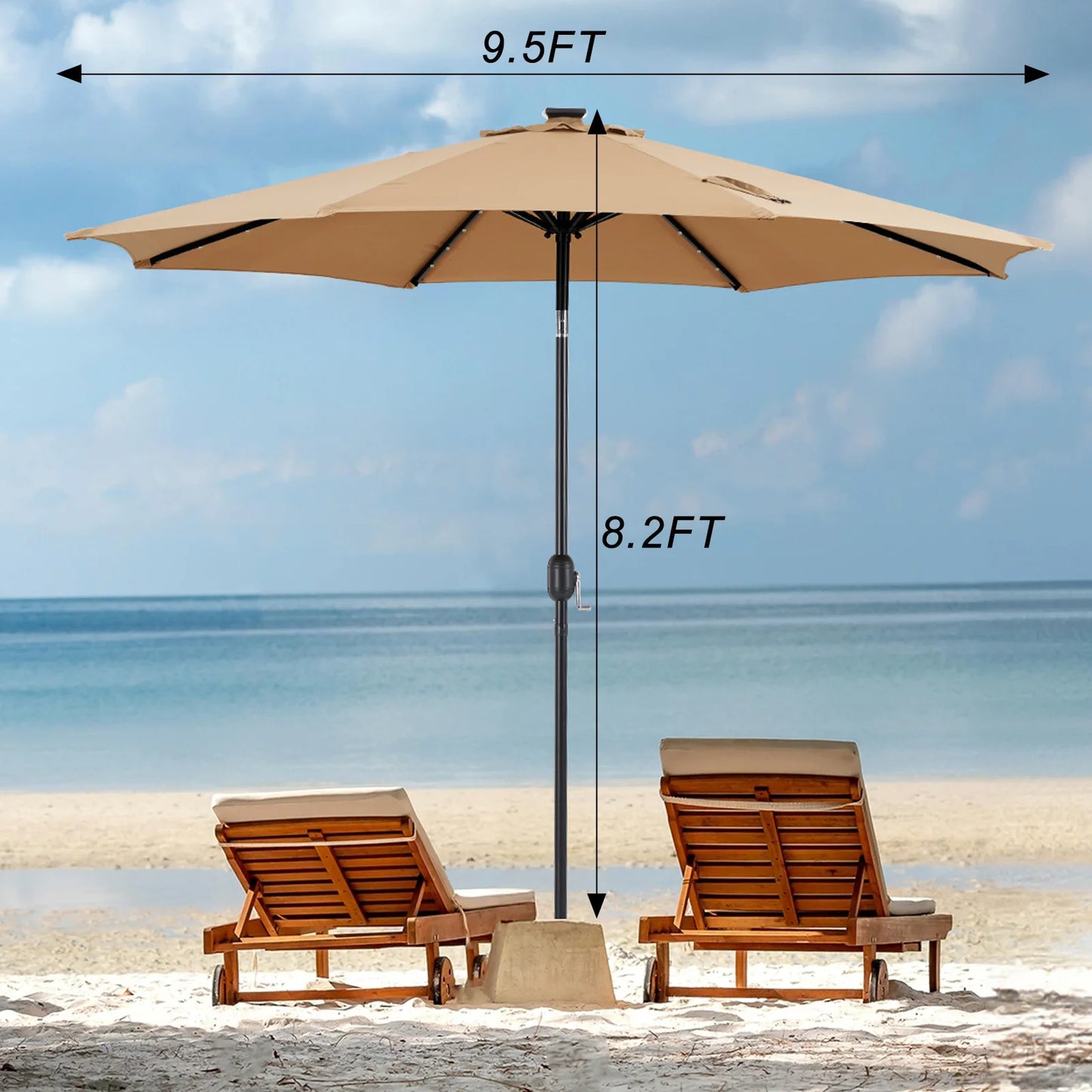 JHK 10Ft Solar Patio Umbrella With Led Lights And Tilt